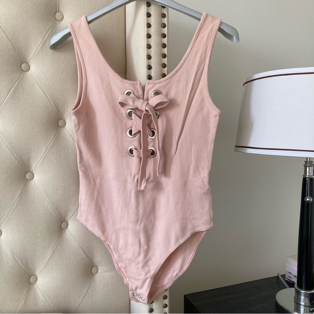 Topshop pink lace up bodysuit